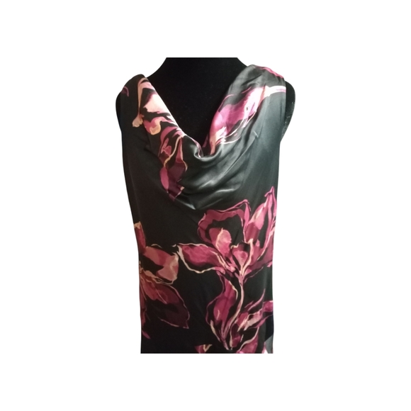 Robbie B. Elegant Black and Pink Floral Dress, Scoop Neck And V-Back, NWT - Picture 5 of 9